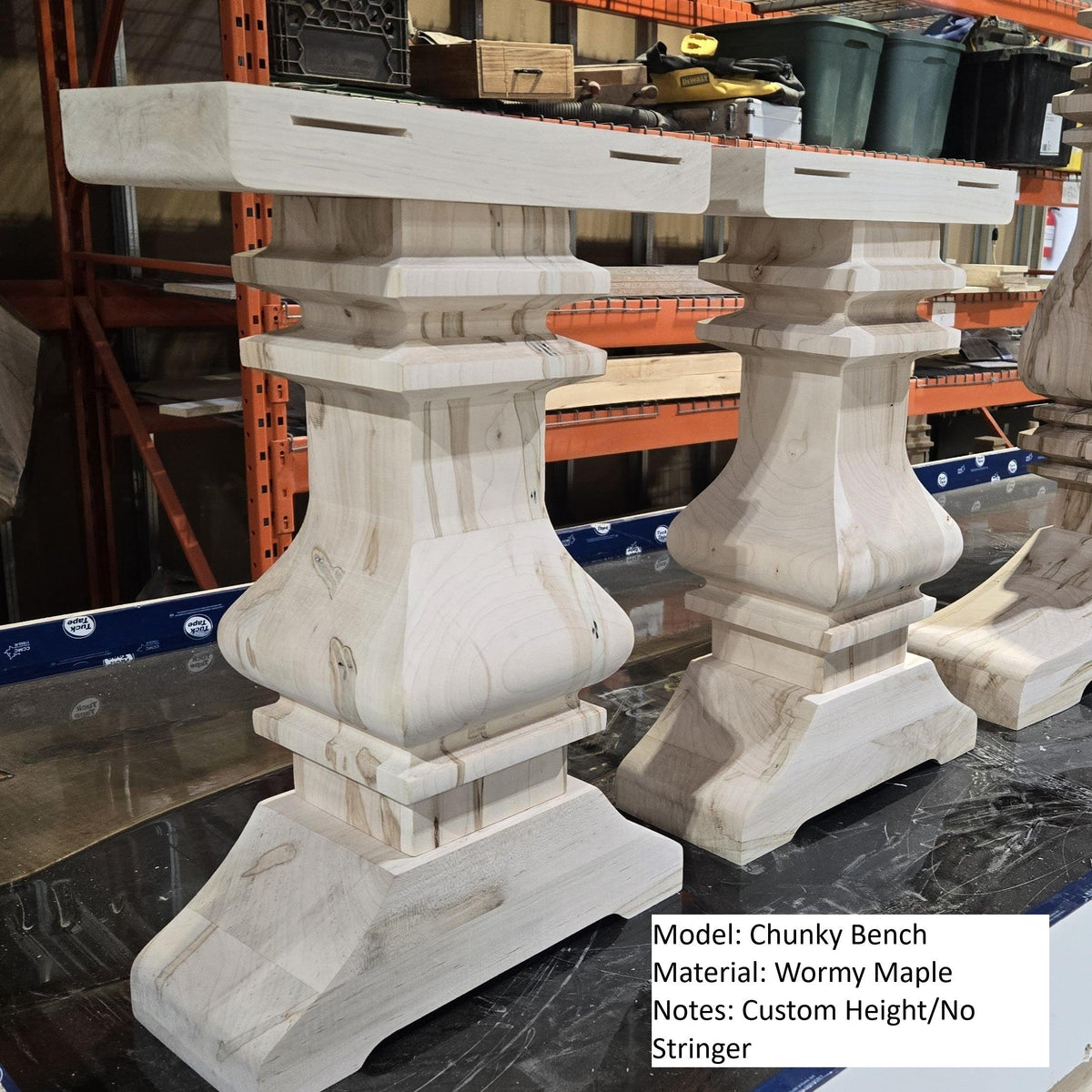 Wooden Square Turned Bench Leg/Base - Chunky Trestle - Fractal Designs Inc
