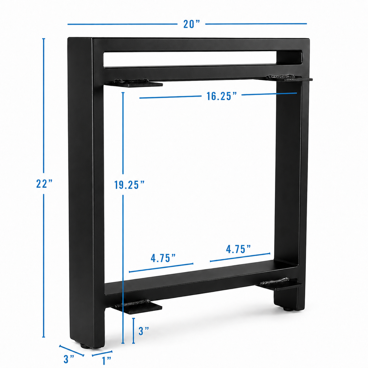 Pieds rectangulaires de 22 po avec support d'étagère de 20 po de large, 1 paire