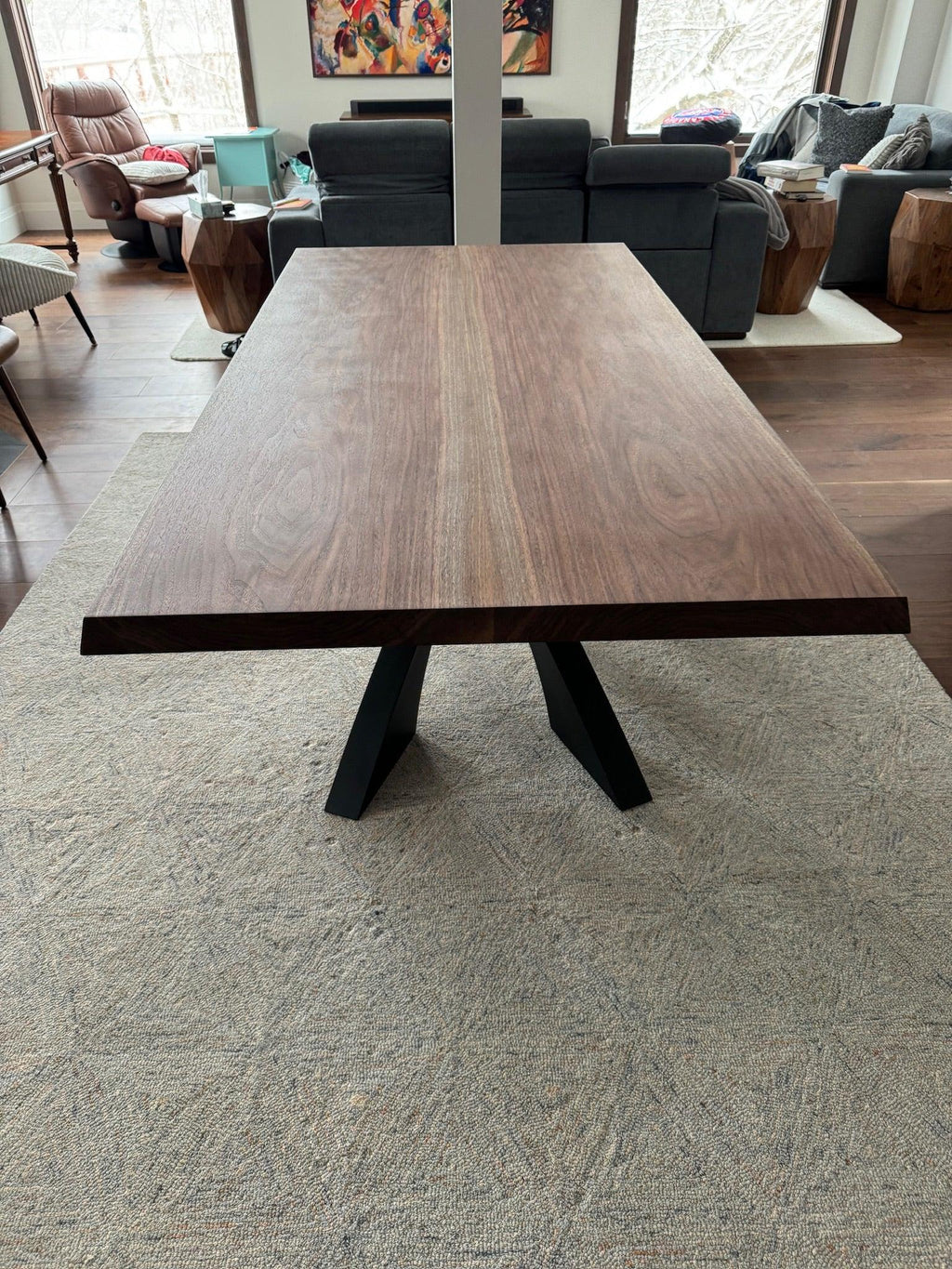 Custom Made Rectangle Book Matched Walnut Table - Fractal Designs Inc