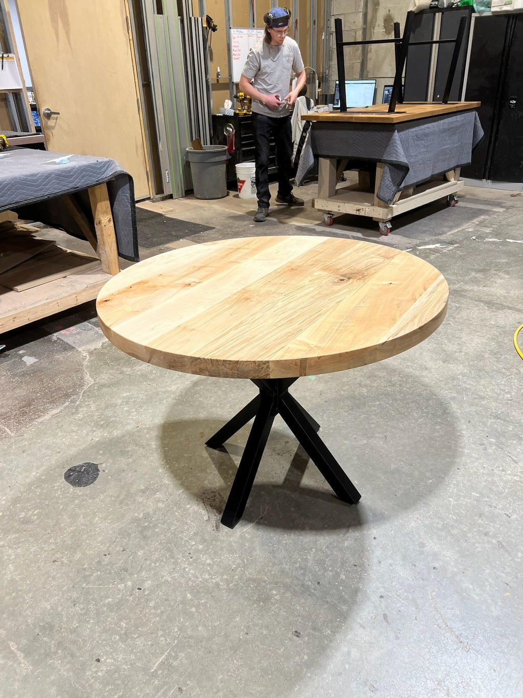 Custom Made Round Wormy Maple Table - Fractal Designs Inc