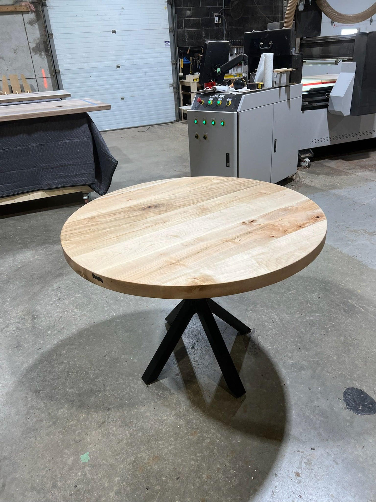 Custom Made Round Wormy Maple Table - Fractal Designs Inc