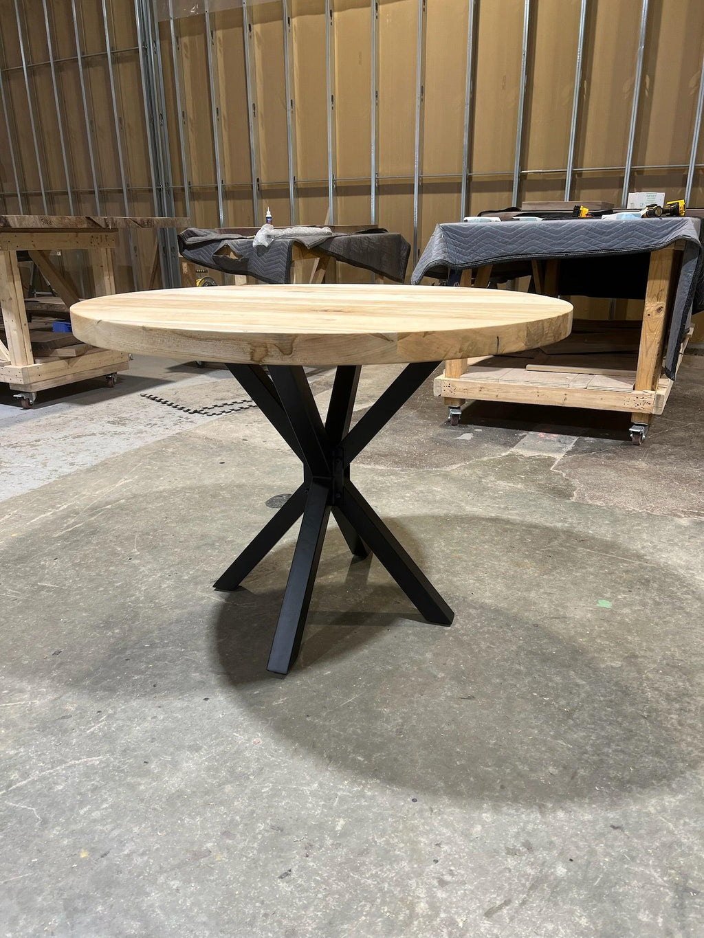 Custom Made Round Wormy Maple Table - Fractal Designs Inc