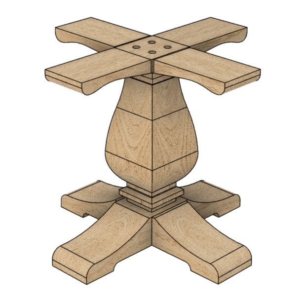 Wooden Pedestal Table Base -Pinwheel Table Leg - Fractal Designs Inc