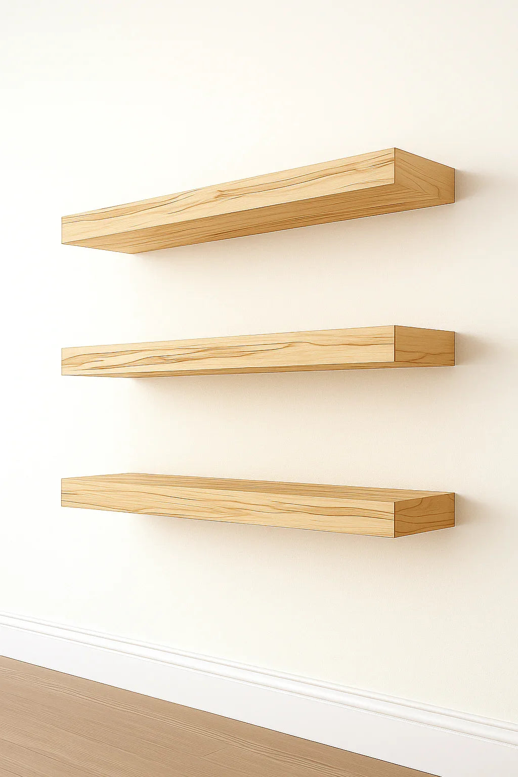 Wormy Maple Floating Shelf - Solid Hardwood, Heavy-Duty Wall Mountable with HOVR Premium Mounting Solution
