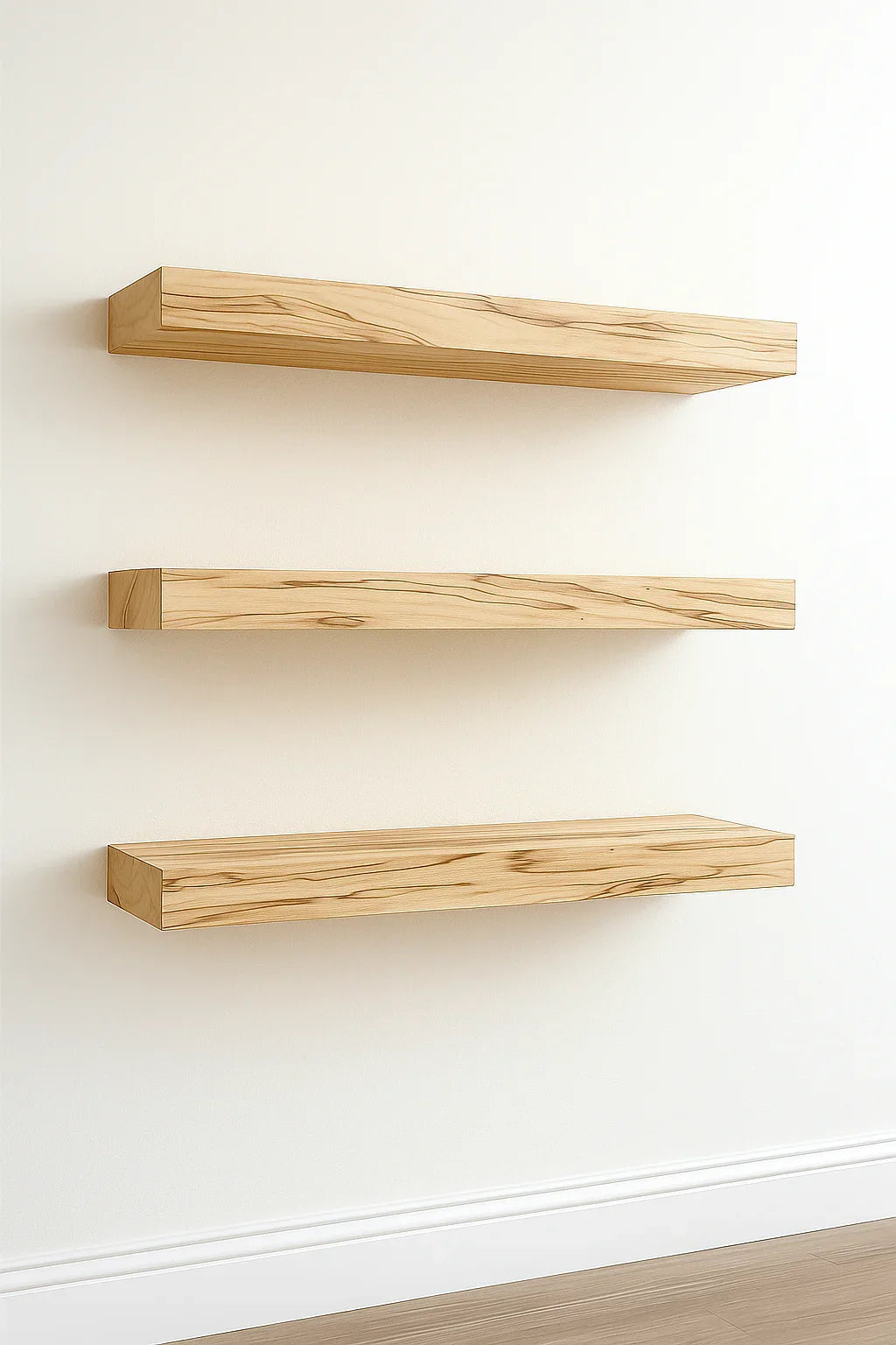 Wormy Maple Floating Shelf - Solid Hardwood, Heavy-Duty Wall Mountable with HOVR Premium Mounting Solution