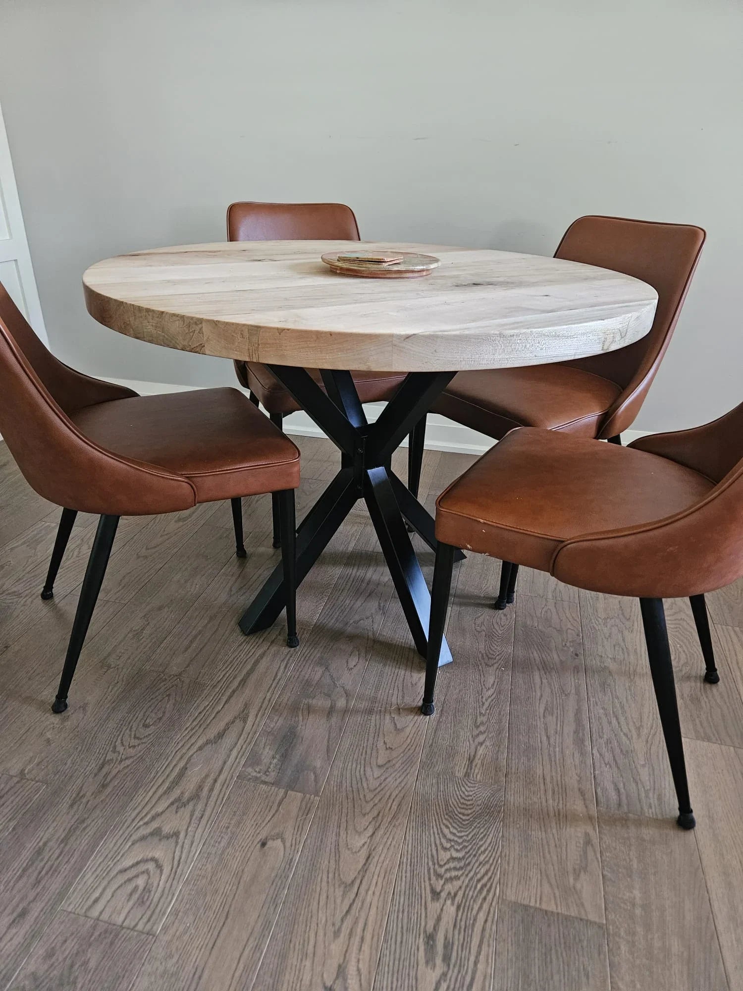 Custom Made Round Wormy Maple Solid Wood Dining Table